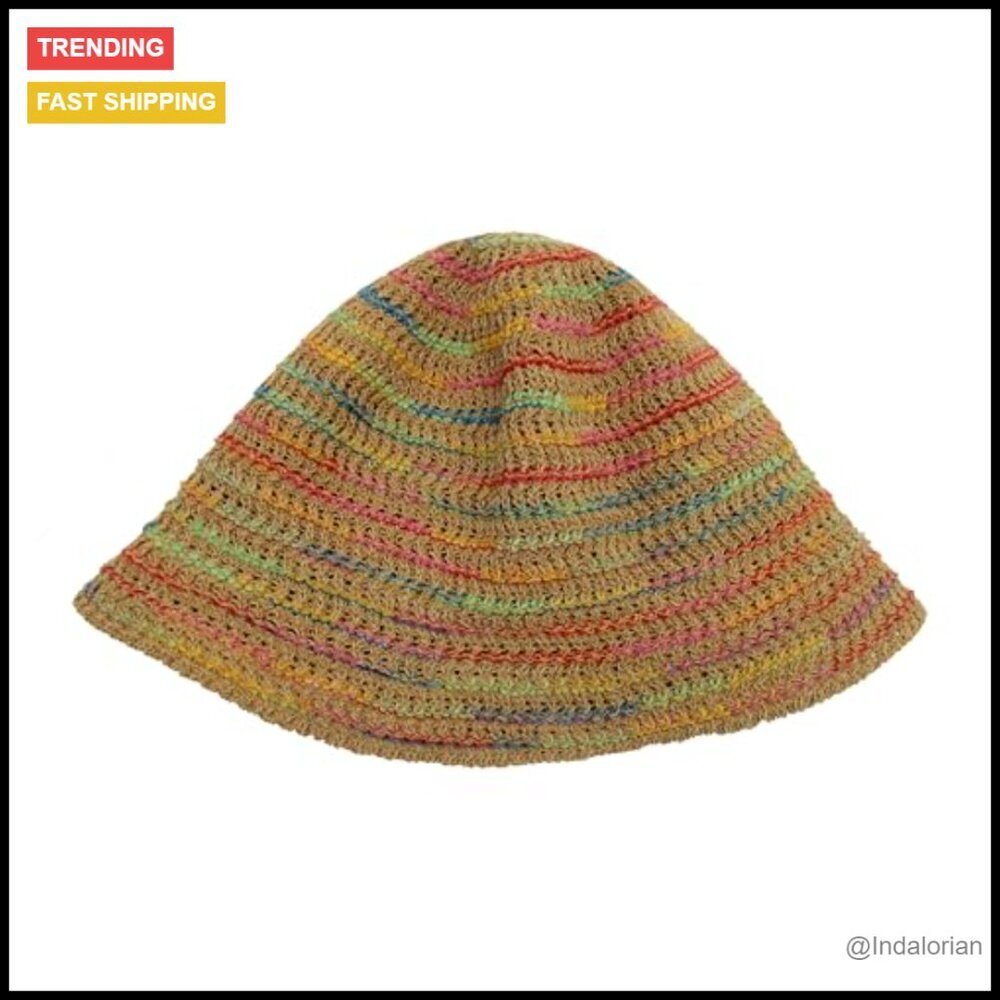 Straw Bucket Hat Packable Travel Beach Sun Hat Knitted Mesh Boho Chic - Picture 5 of 7